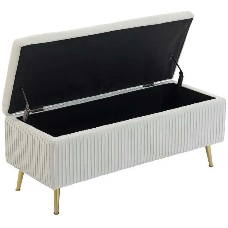 Storage Bench with Velvet-Look Upholstery