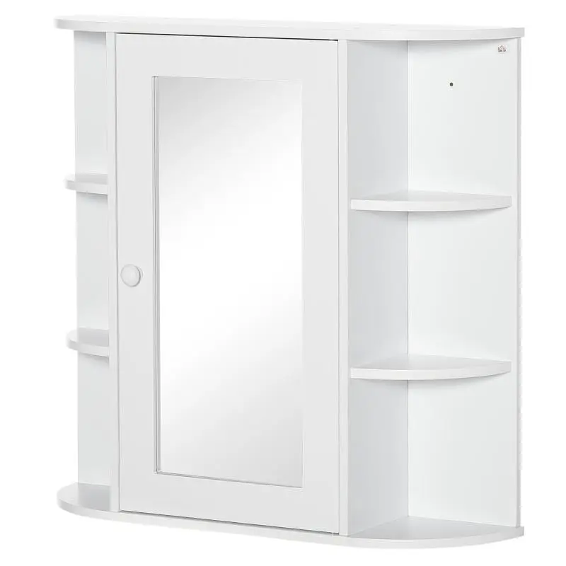 Bathroom Mirror Cabinet with 8 Compartments, White