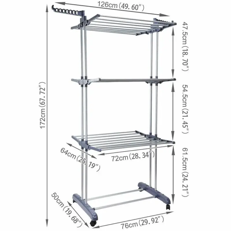 Foldable 3-Tier Clothes Drying Rack, Black