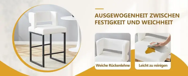 Set of 2 White Bar Stools with Black Metal Legs