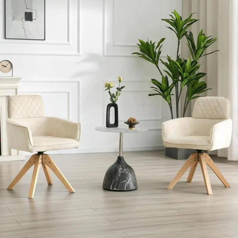 Set of 2 Swivel Dining Chairs with Solid Wood Legs