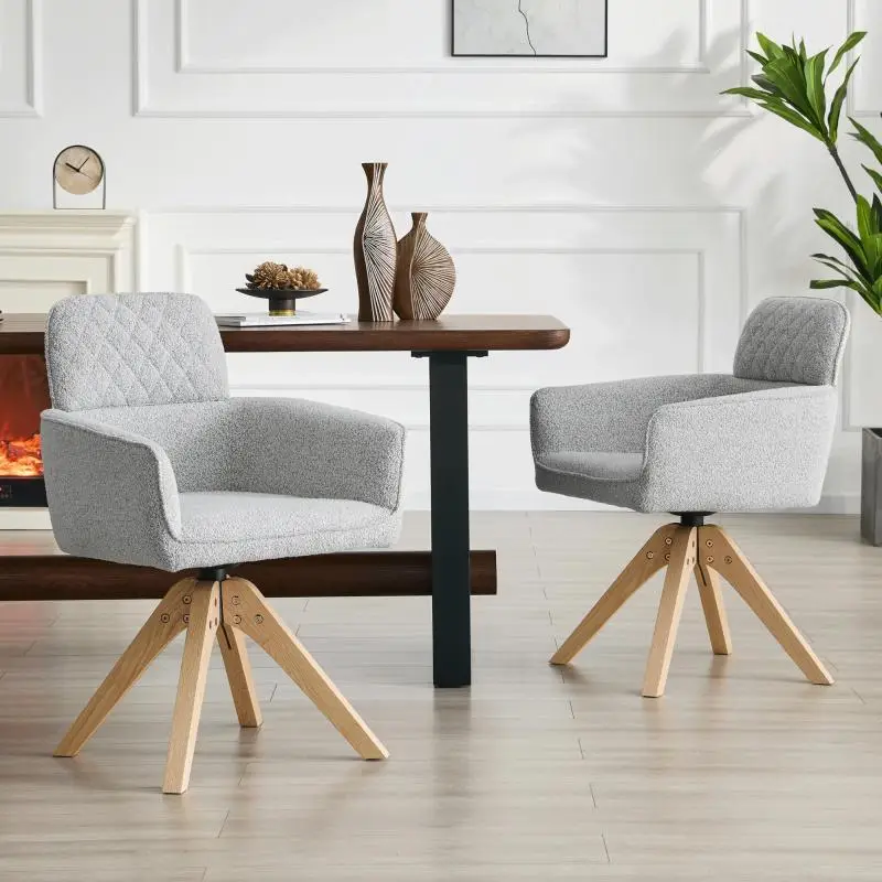 Set of 2 Swivel Dining Chairs with Solid Wood Legs