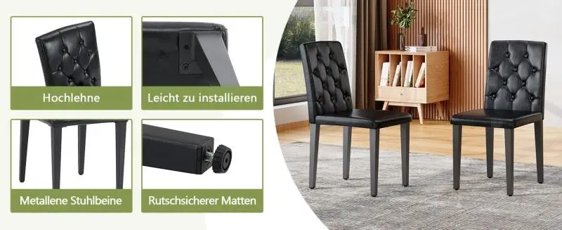 Set of 4 Black PU Dining Chairs
