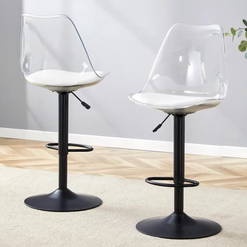 Set of 2 Adjustable Bar Stools with Transparent Backrests