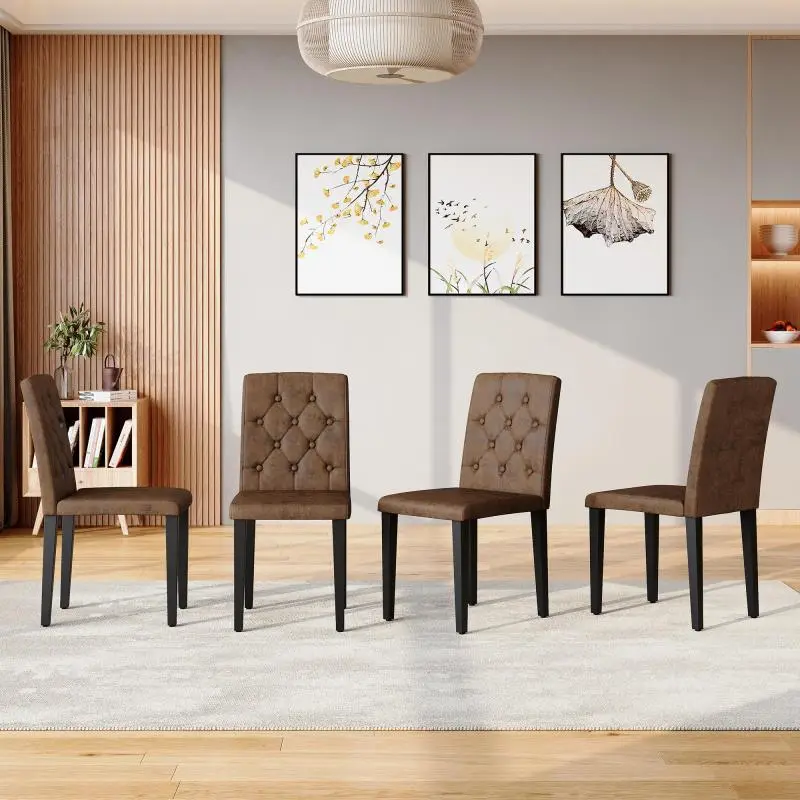 Set of 4 Brown Fabric Dining Chairs