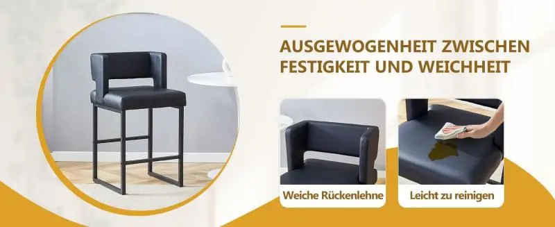 Set of 2 Black Bar Stools with Padded Seats