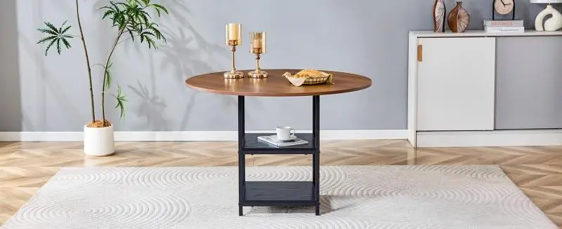 Round Dining Table, 107 cm, with Two Shelves