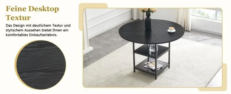 Round Dining Table, 107 cm, with Dual Storage