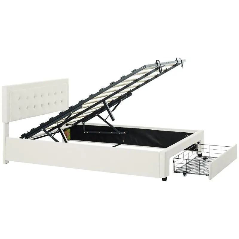 Double Bed Frame with Storage and Adjustable Headboard