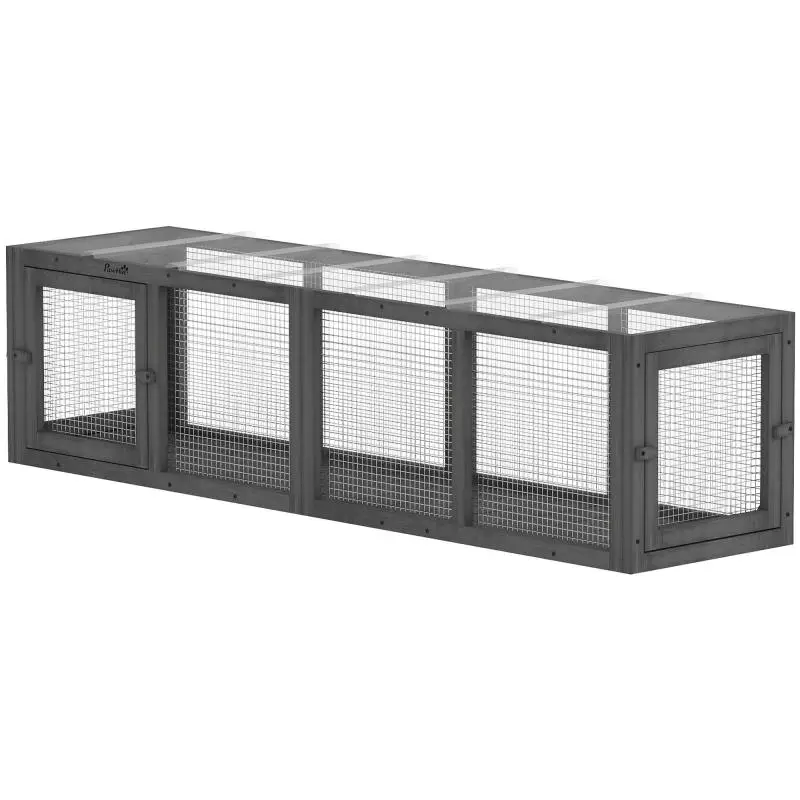 Wooden Cat Tunnel Toy with 3 Doors – Expandable Play Tunnel for Cats up to 10 kg, 151.5 x 38.5 cm, Grey