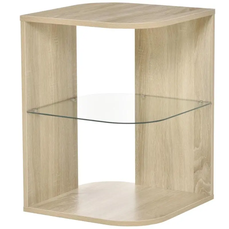 Side Table with Shelf, Natural Wood