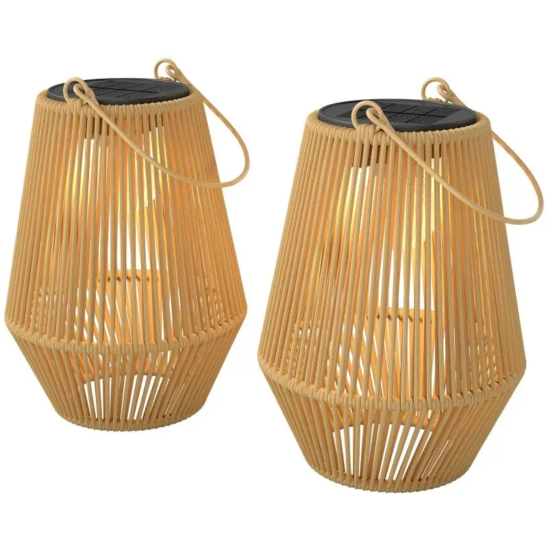 Set of 2 Solar Lanterns, 16 cm, Brown