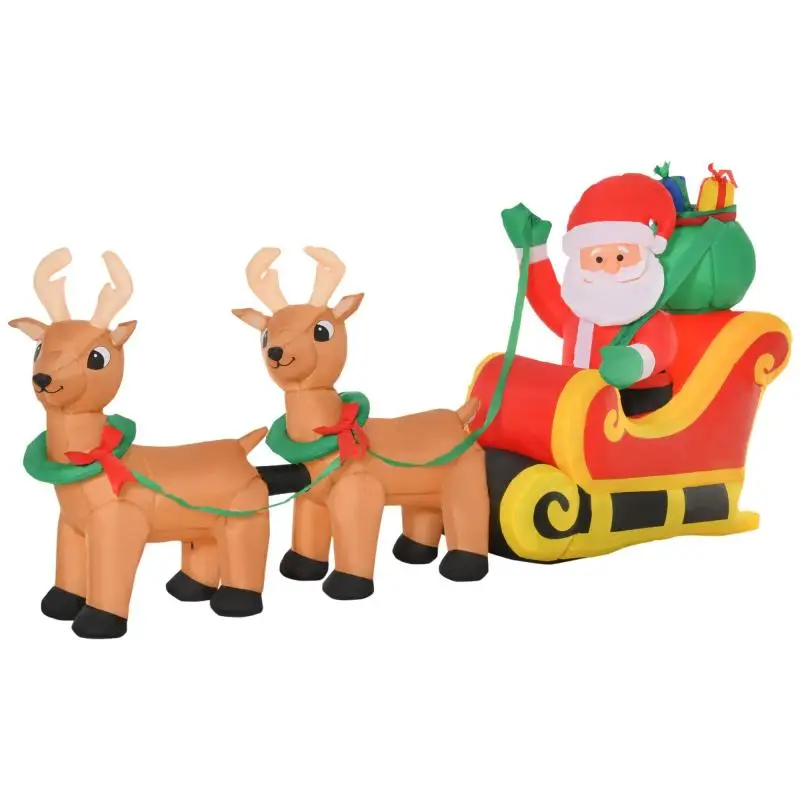 Inflatable Santa Claus with Sleigh and 2 Reindeer, 240 cm