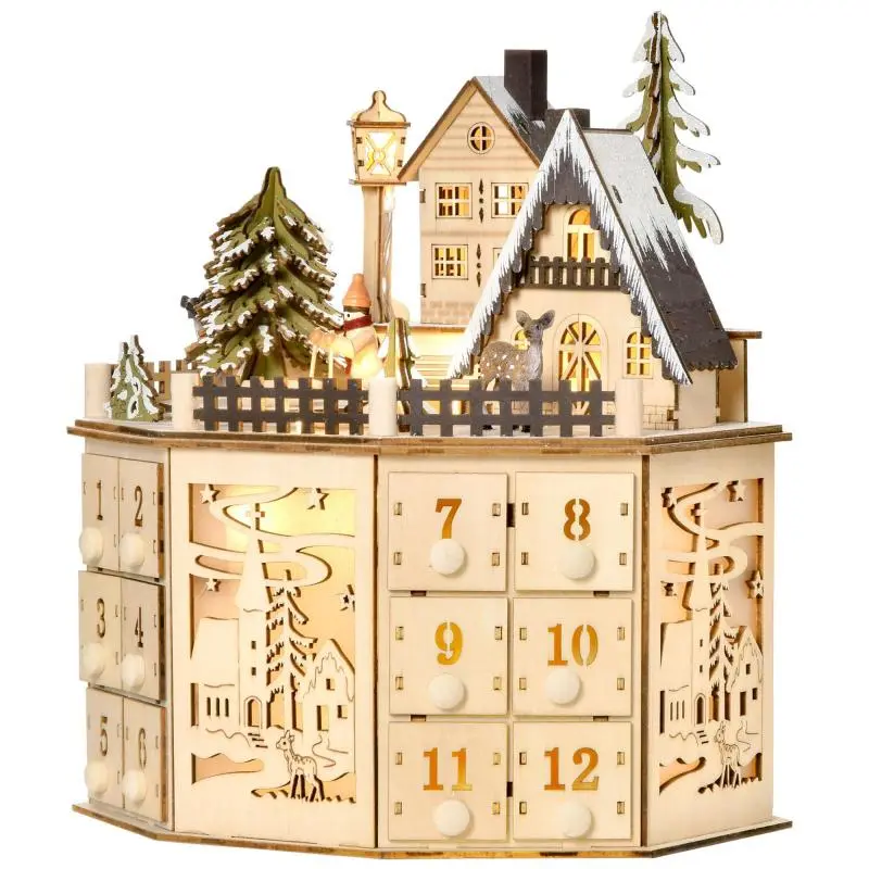 Advent Calendar Box with LED Lights, 24 Drawers