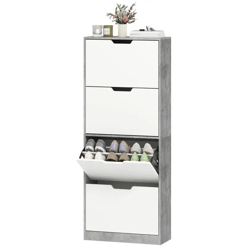 4-Door Shoe Cabinet for 16 Pairs, Concrete Grey