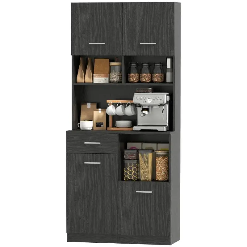 Kitchen cabinet/sideboard with drawer, soft-close doors, 80 x 35 x 180 cm, black