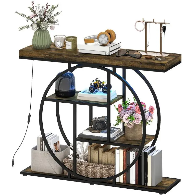 Console Table with LED Lighting, 100 cm, Rustic Brown