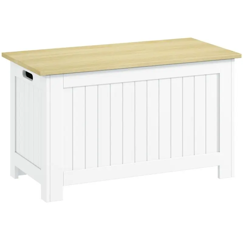 Storage Chest with Lid, 90 L, Natural and White