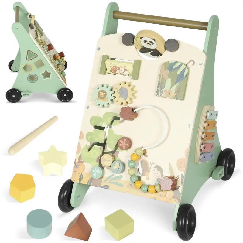Wooden Baby Walker with Beads – Green (18+ Months)