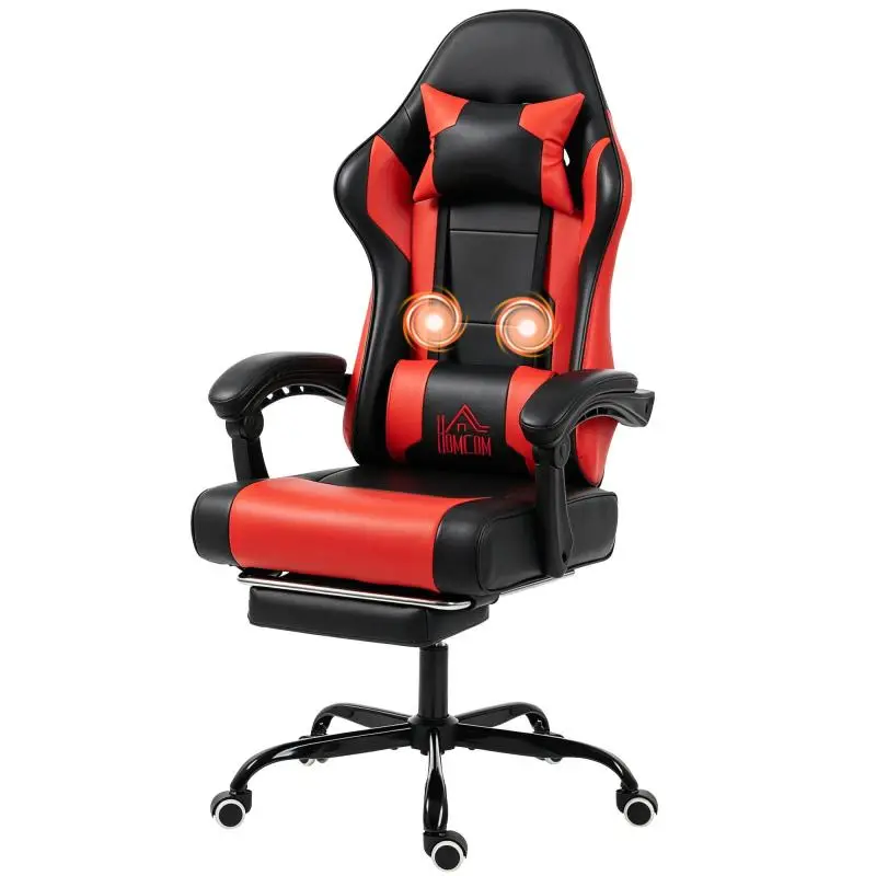 Gaming Chair with Lumbar Massage and Footrest, Red