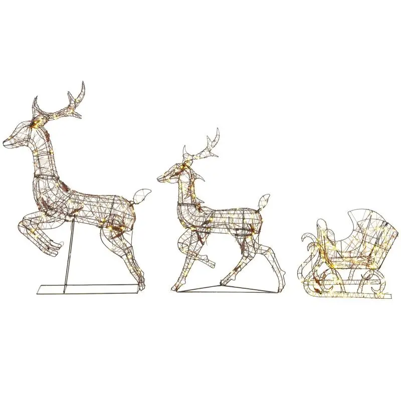 Rattan Reindeer and Sleigh Christmas Set with Lights