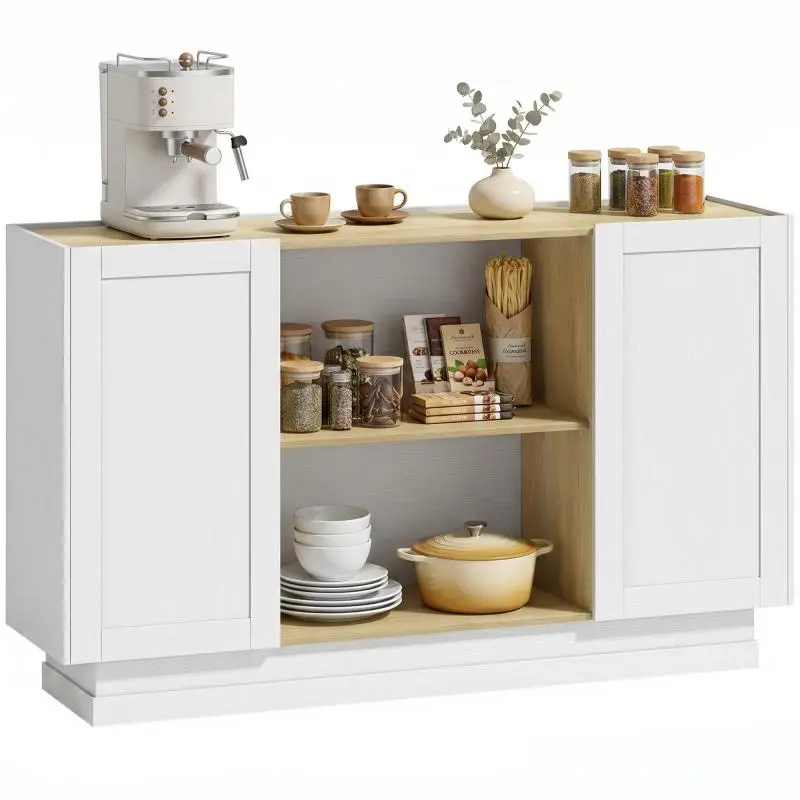 Sideboard with 2 Open Shelves, 133 cm, Natural and White