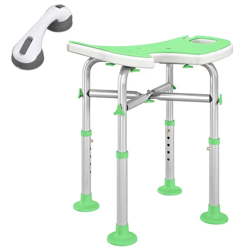 Adjustable Shower Stool with Grab Bar, Green