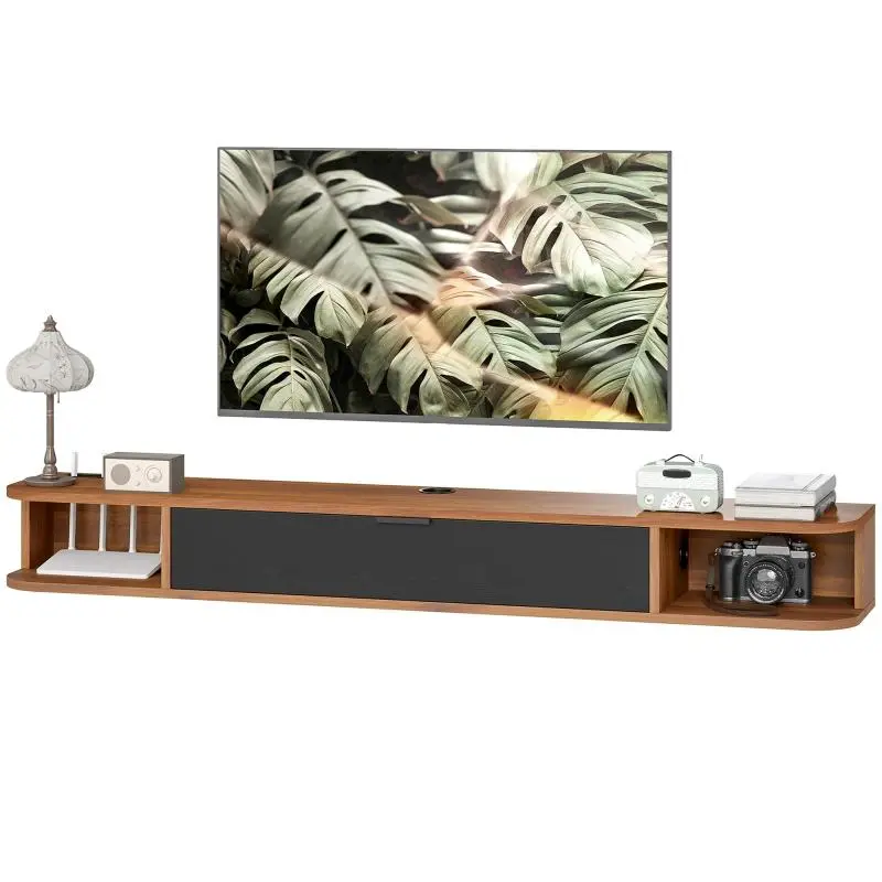 Wall-Mounted TV Stand with Drop-Down Drawer, 140 cm