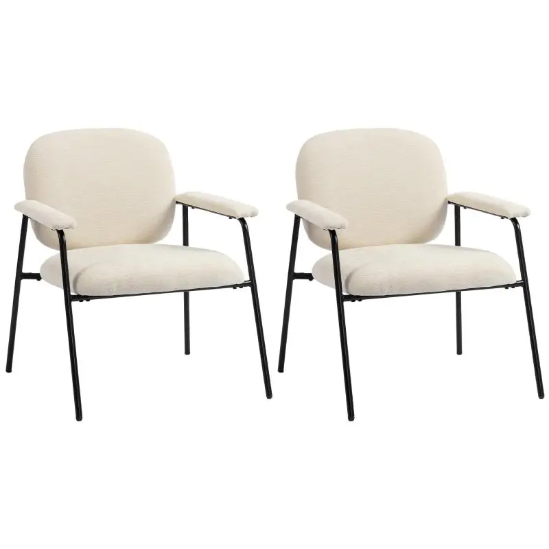 Set of 2 Chenille Armchairs, Cream