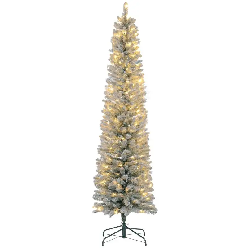 Snow-Flocked Christmas Tree with LED Lights, 210 cm