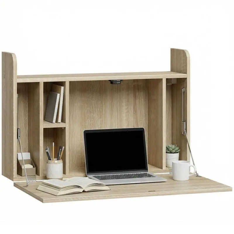 Wall-Mounted Foldable Desk with Shelves, 77 cm