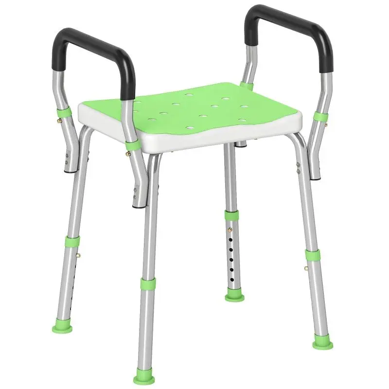 Height-Adjustable Shower Stool with Armrests, Green