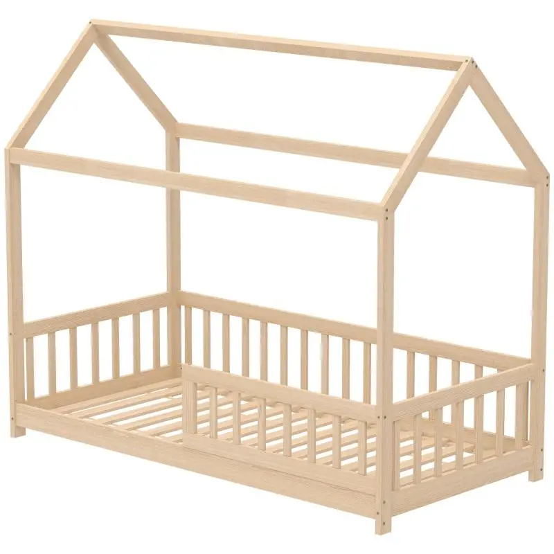 House-Shaped Children's Bed Frame with Safety Rails