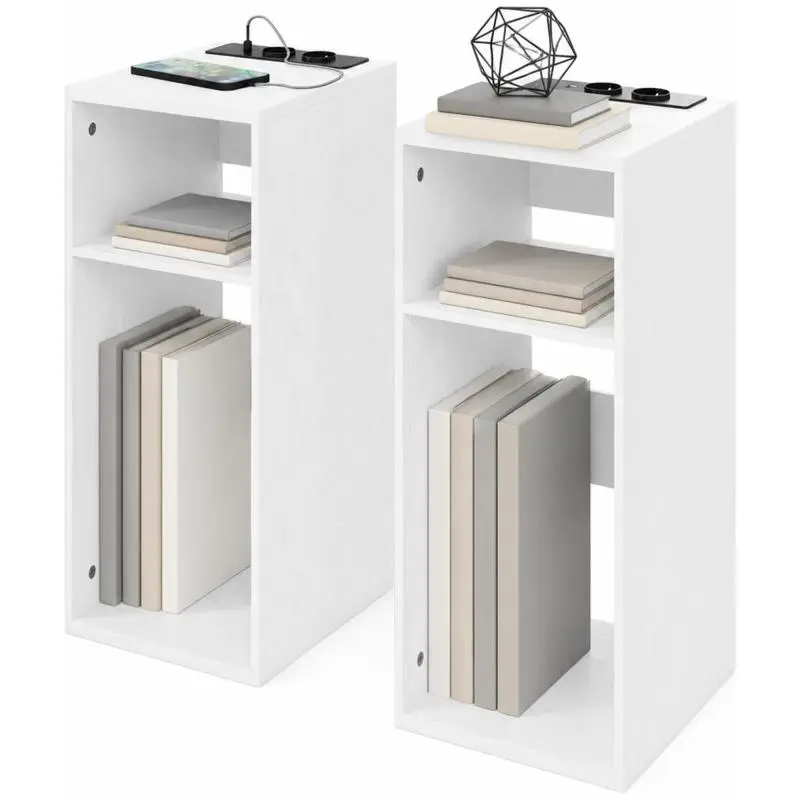 Set of 2 Side Tables with USB Ports and Outlets
