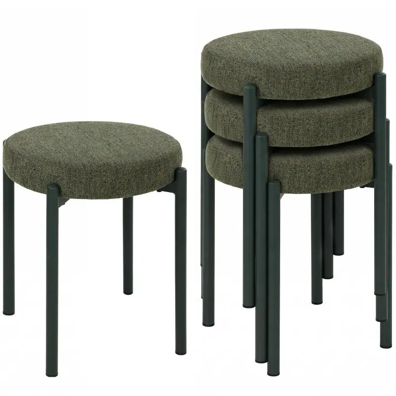 Set of 4 Stackable Dining Stools, Cream White