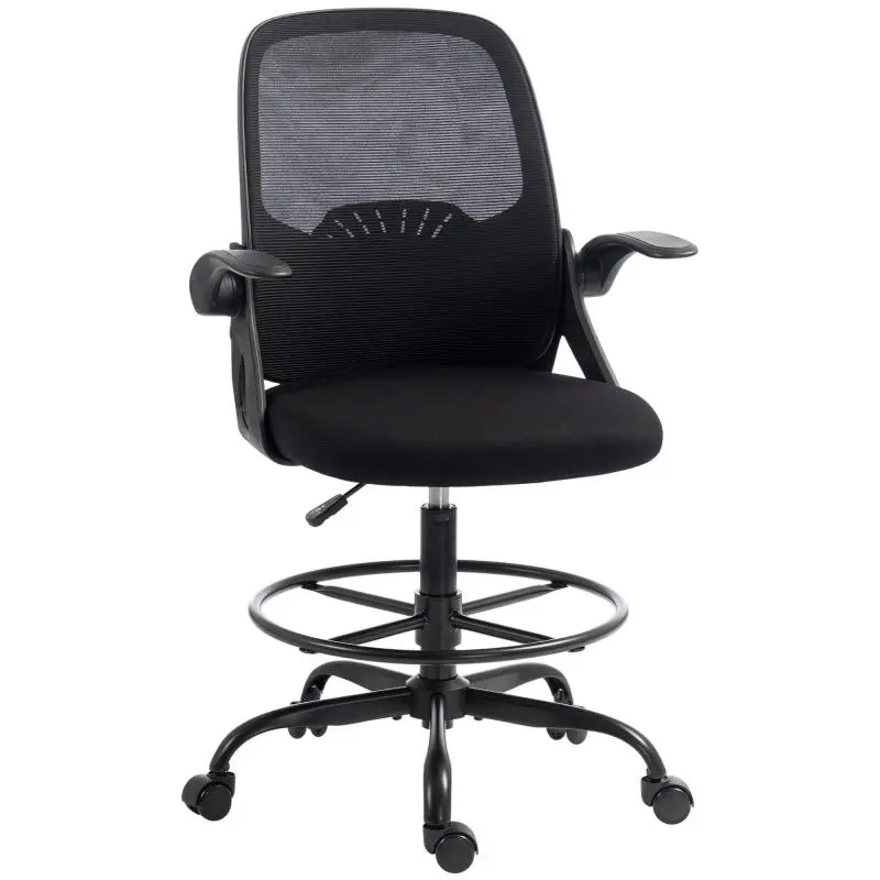 Drafting Chair with Foot Ring and Flip-Up Armrests
