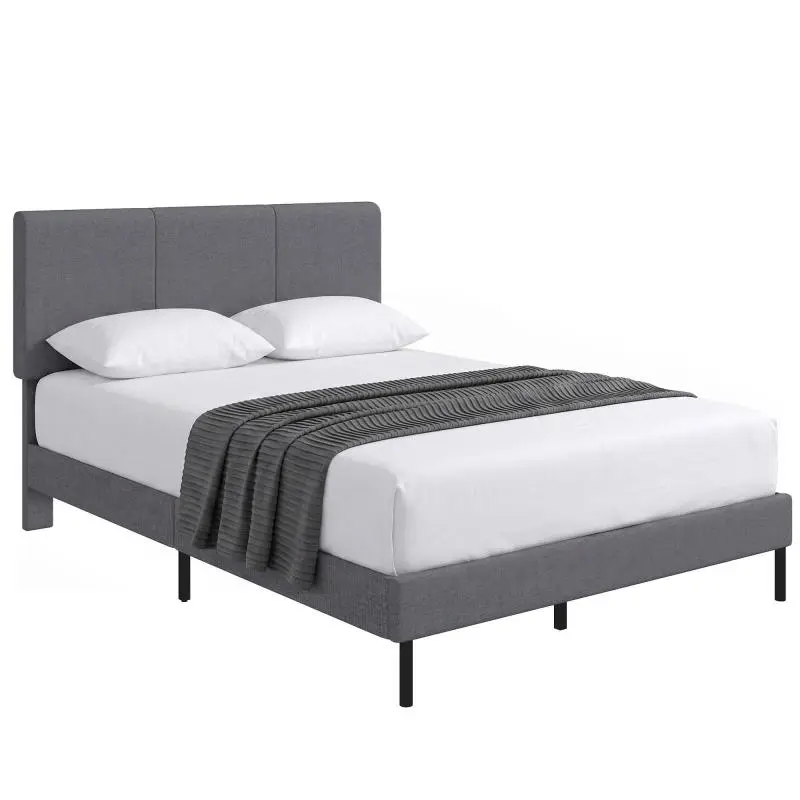 Bed Frame 140 x 200 cm with Adjustable Headboard, Dark Grey