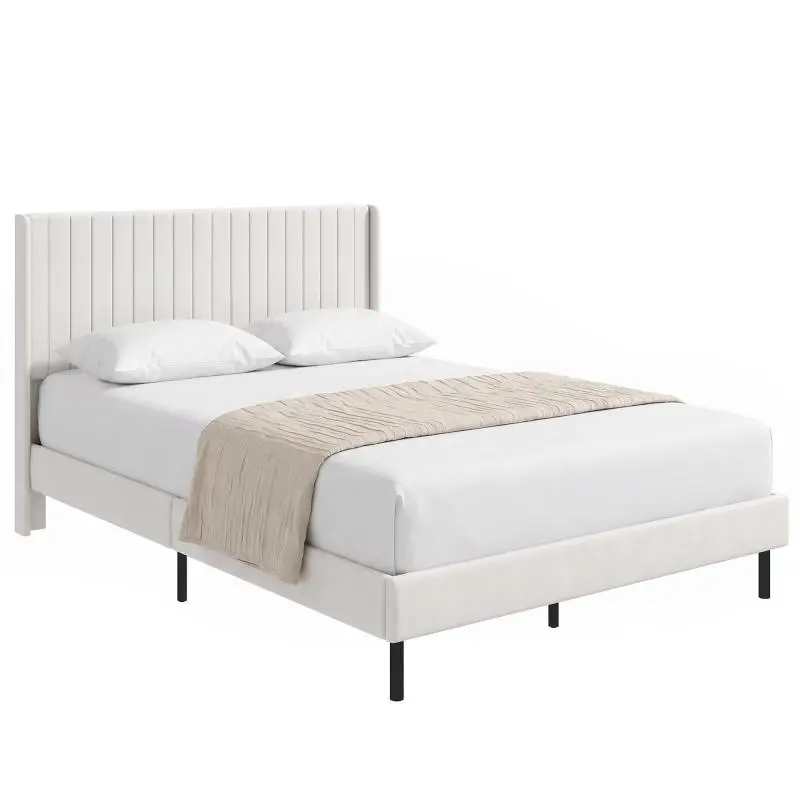Upholstered Bed Frame 140 x 200 cm, Beige