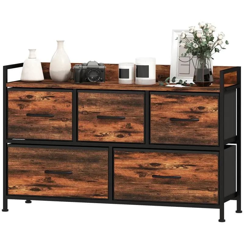 5-Drawer Fabric Storage Unit, Rustic Brown