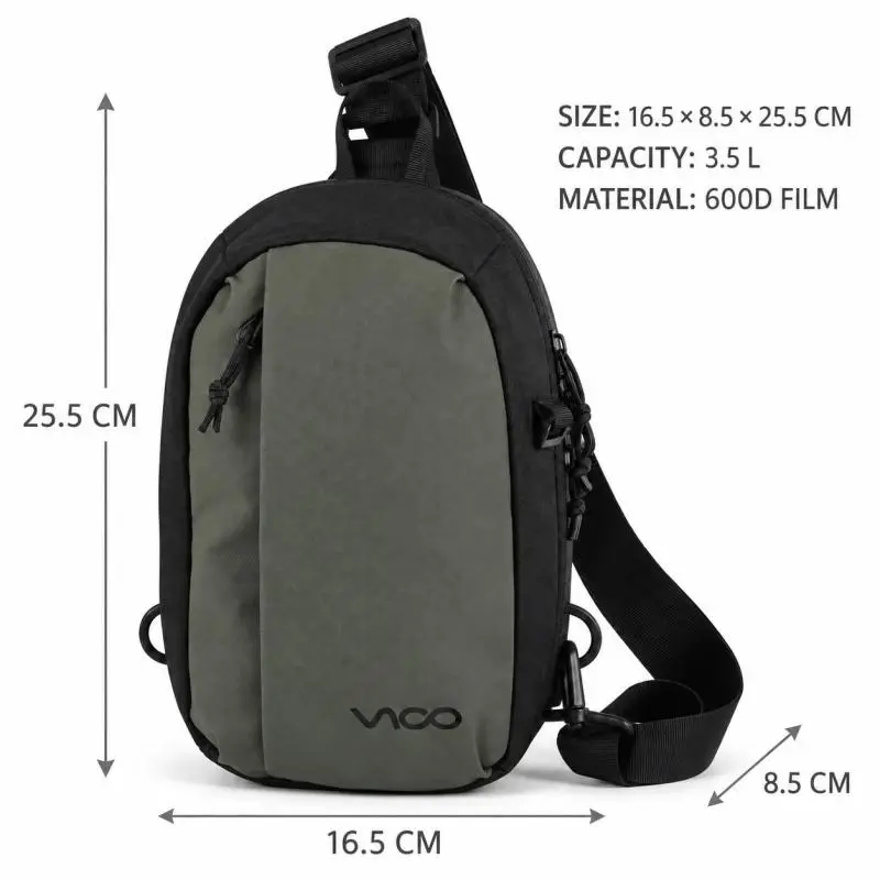 Sling Bag for Men & Women – 3.5L Olive Green Chest Bag in Water-Resistant Coated 600D Polyester with Black Contrast Trim, Adjustable Strap and Multiple Zip Pockets, Crossbody Shoulder Backpack for Travel, Commuting, Cycling & Everyday Use – Olive