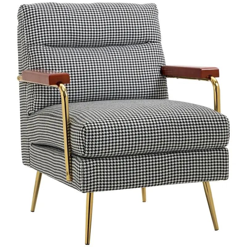 Retro-Style Armchair with Houndstooth Pattern