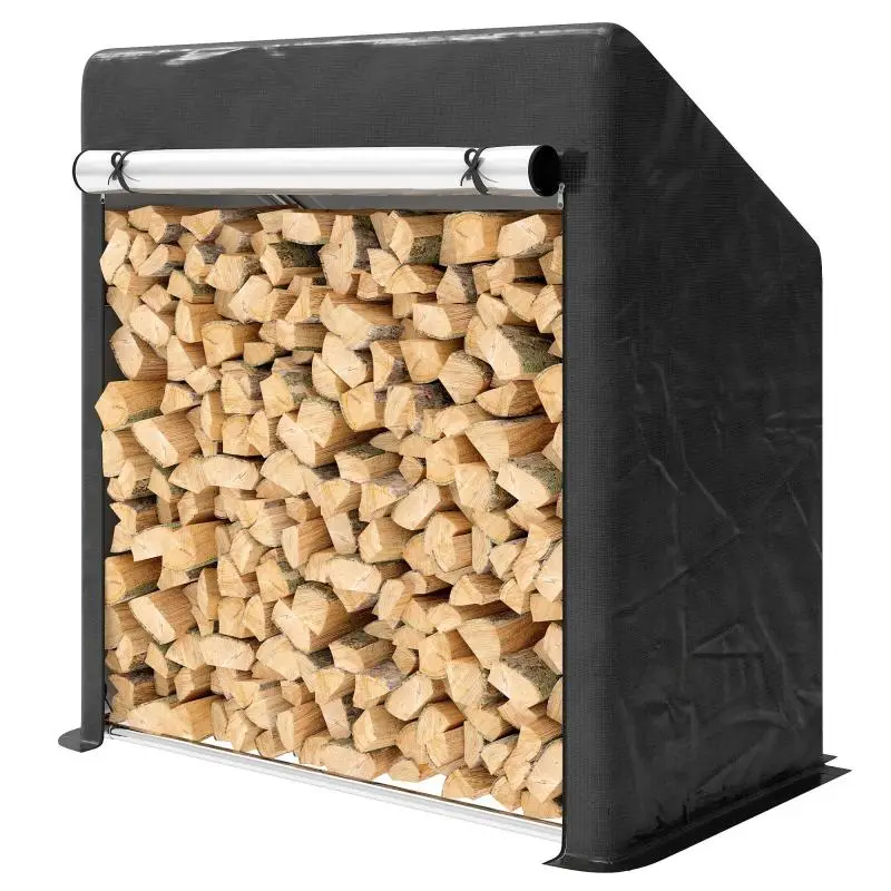 Steel Firewood Rack with Waterproof Cover, 100 x 60 x 110 cm
