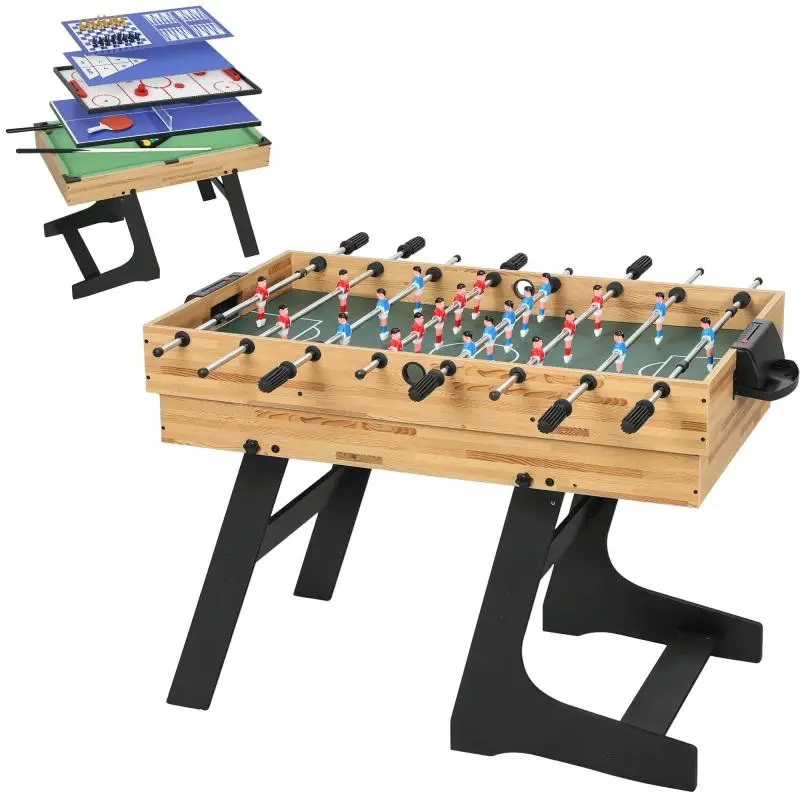 13-in-1 Foldable Multi-Game Table for Kids, featuring Foosball, Billiards, Ping-Pong, Hockey, Chess, Checkers, and Backgammon