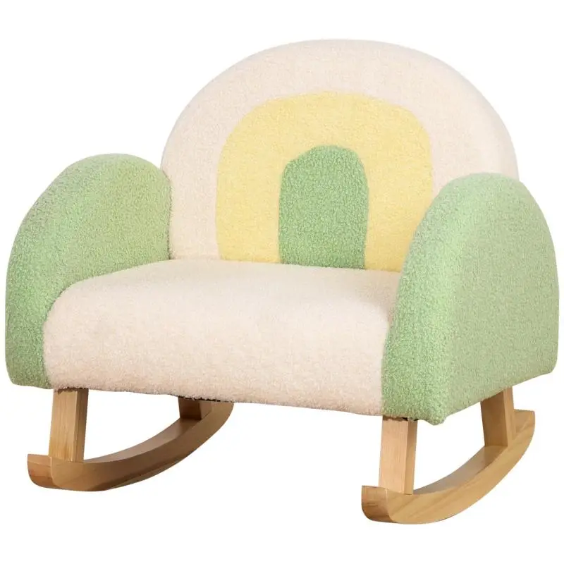 Childrens Armchair (18–36 Months) with Armrests, Thick Sherpa Padding, and Eucalyptus Wood – Green