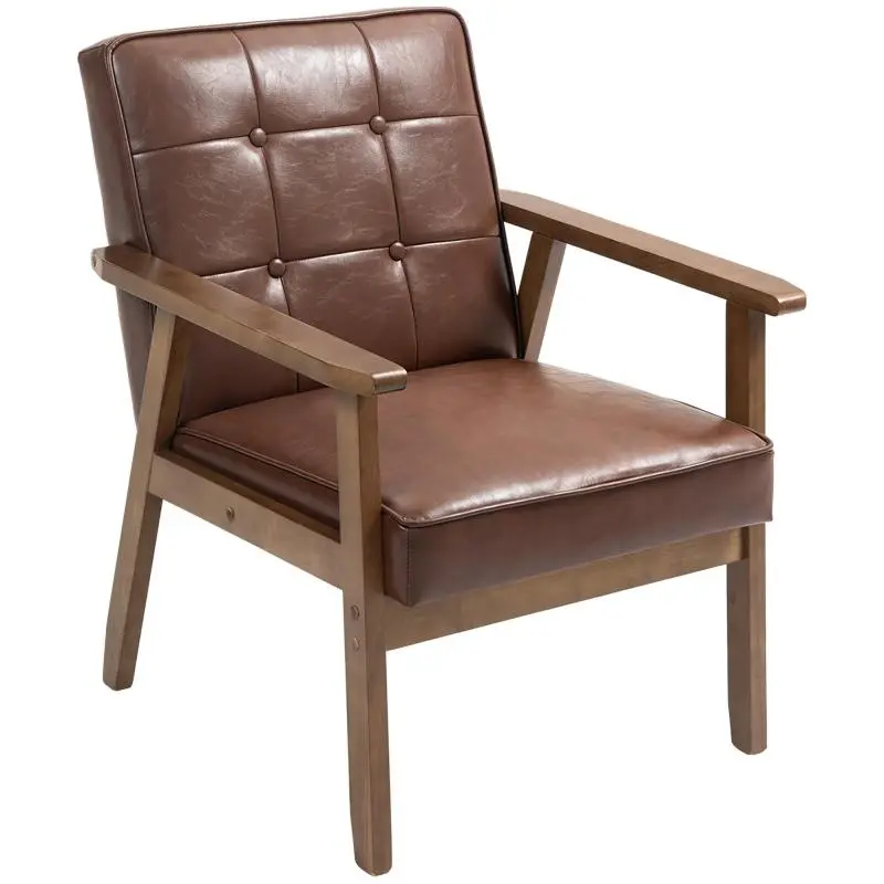 PU Leather Armchair with Quilted Backrest, Brown