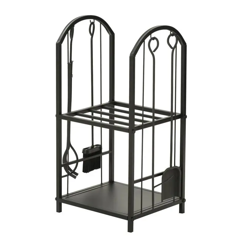 2-Tier Metal Log Rack with Tools