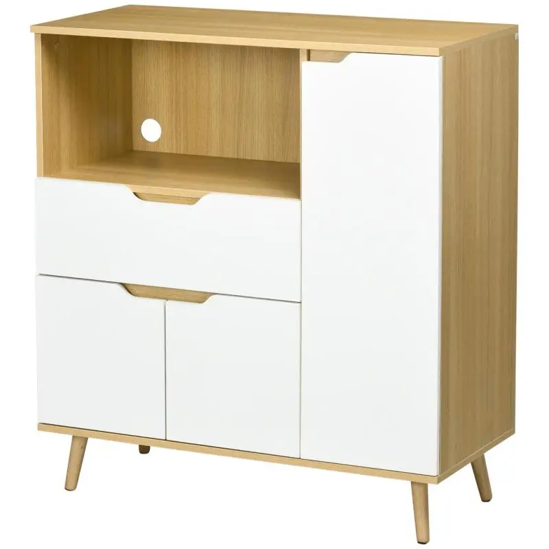 Microwave Cabinet with Drawer and Open Shelf, 90 cm