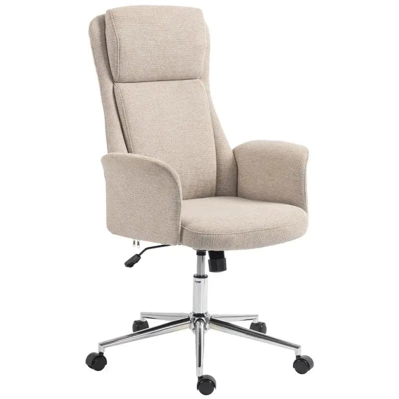 Beige Chenille High-Back Swivel Office Chair