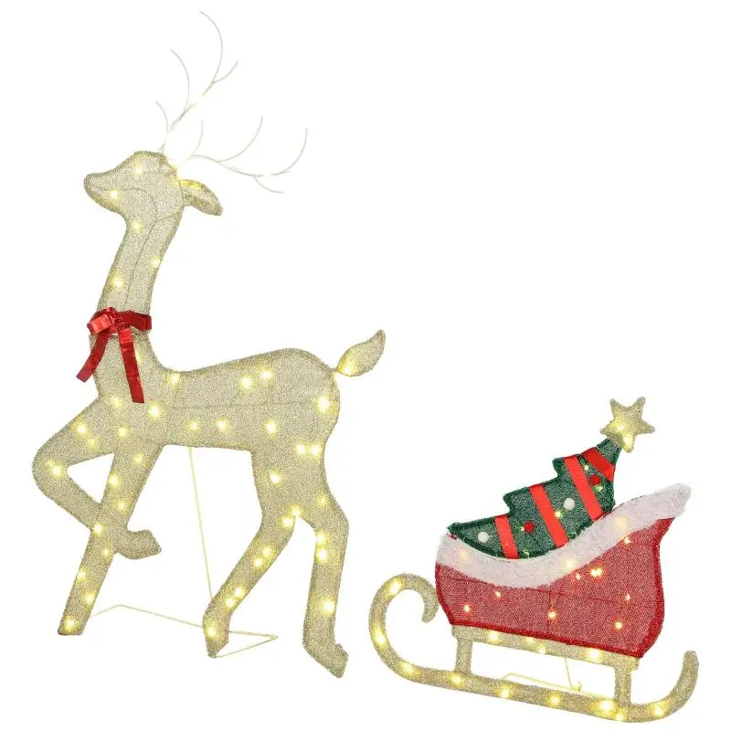 Light-Up Christmas Reindeer with Sleigh, Gold