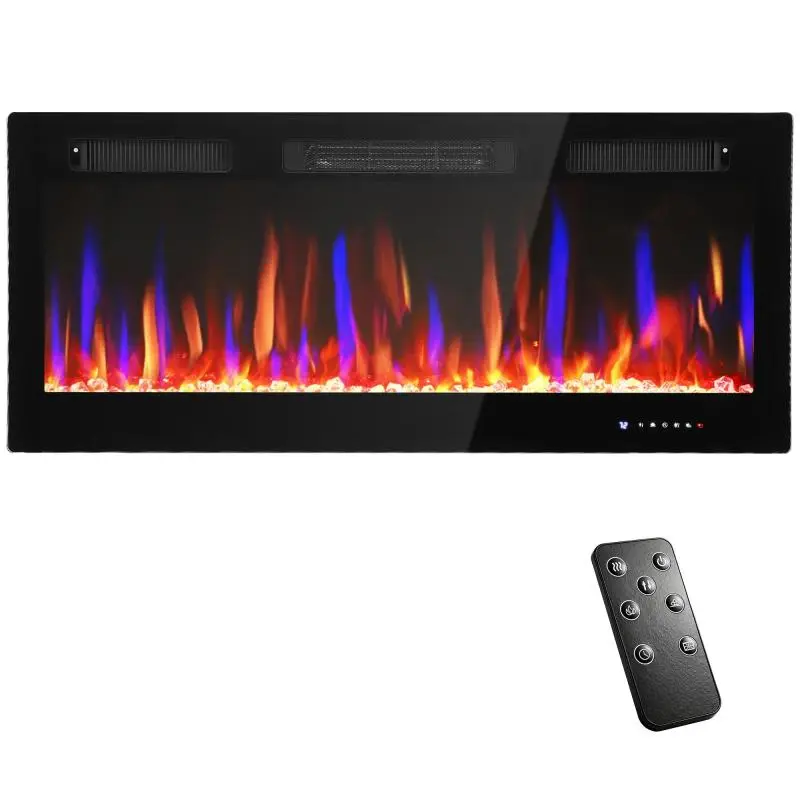 Recessed Electric Fireplace with Remote Control, Black